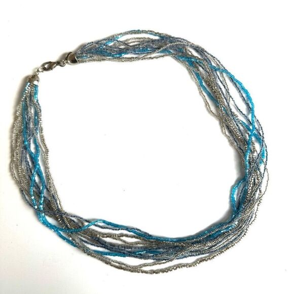 Neroleone blue and silver beaded multi strand necklace - Picture 3 of 11